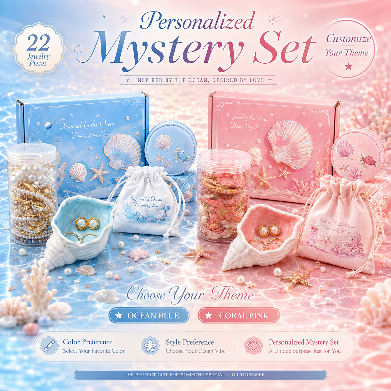 Personalized Ocean-Inspired Jewelry Surprise Jar Set, Custom Summer Gift for Best Friend