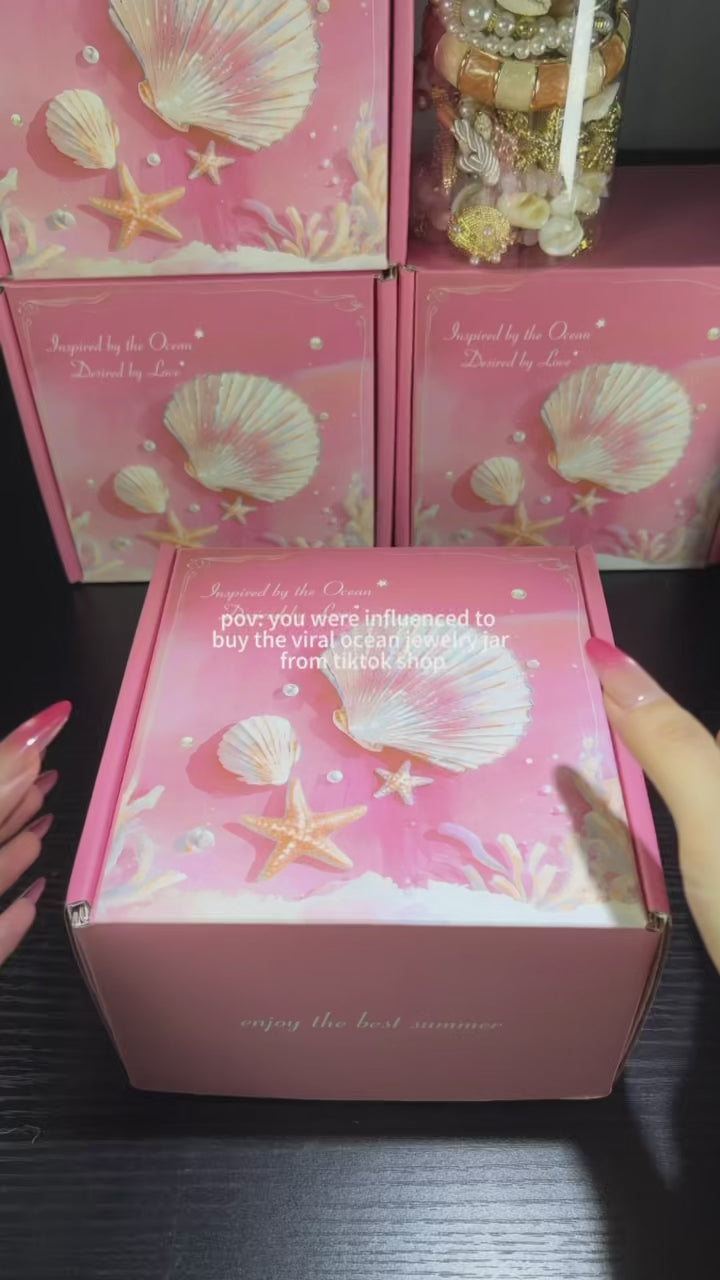 Mieuas Pink Ocean Style Mystery Jewelry Luxury jar set  - Summer Gift Set for Women, Unique Birthday Present with Necklace, Earrings, Rings & bracelets - Perfect for Seaside Enthusiasts